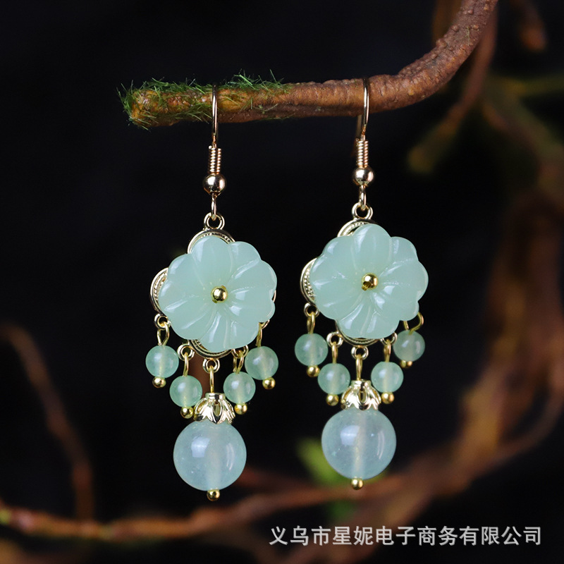 新款女民族风流苏耳环时尚潮流玉石耳坠长款气质手工耳环直播批发详情10