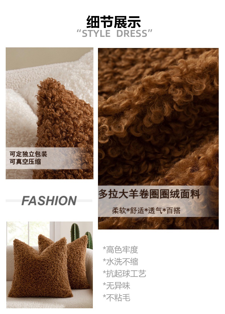 亚马逊泰迪绒抱枕套羊羔毛加厚柔软纯色现代简约北欧沙发靠垫跨境详情5