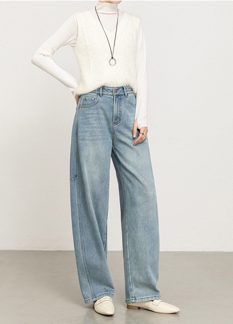 如果2025年冬季新款植绒加厚牛仔弯刀裤女高腰宽松香蕉长裤8166H详情23