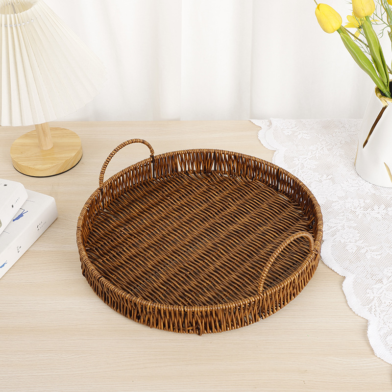 Imitation rattan fruit plate, hand-woven Japanese bread basket, steamed bun basket, living room household storage basket, rattan double-eared tray pic 2