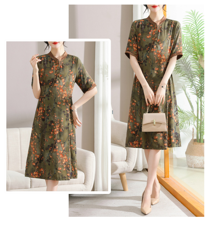 New Chinese-style summer dress for mothers, a stylish short-sleeved dress for middle-aged and elderly people, a retro long dress for a rich lady pic 18