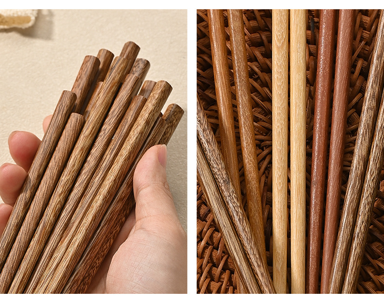 红檀木筷子实木无漆无蜡家用木质防滑天然原木筷无漆无蜡厨房餐具详情22