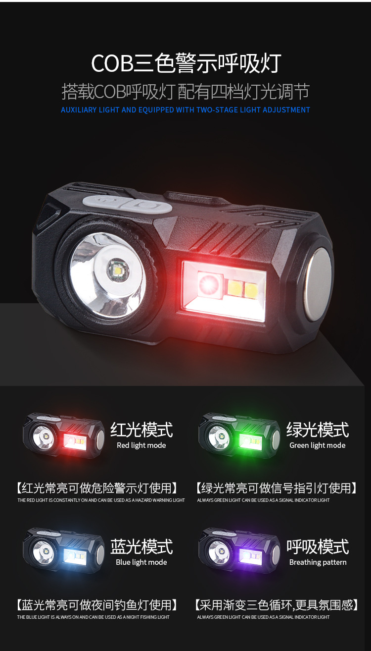 T131 Light sensor headlamp USB charging night fishing lamp Running cap clipper headlamp Wearing dual-purpose four-source LED headlamp pic 5