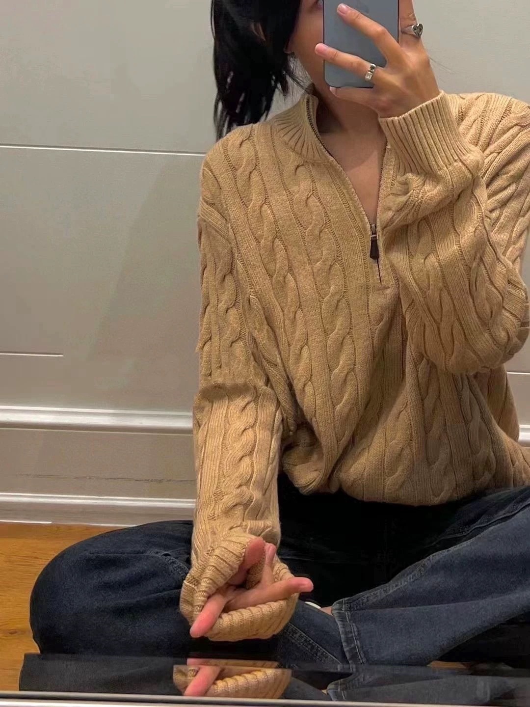 24221款秋冬美式男女款半拉链Polo针织衫宽松绞花套头保暖毛衣详情4