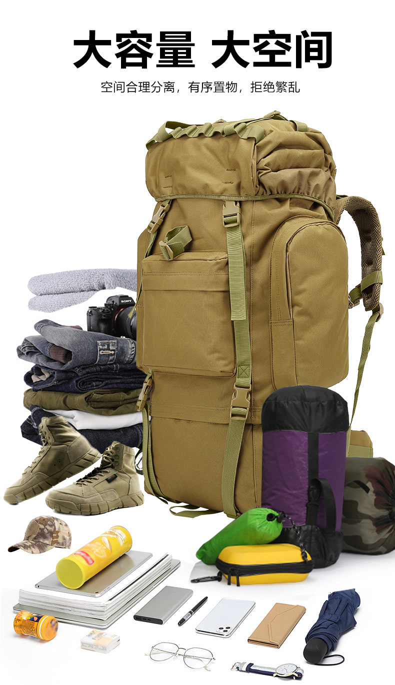 Yitu Wholesale 65L Stress-Relieving Sports camouflage Tactical Backpack for Men, large-capacity hiking and outdoor mountaineering bag pic 8