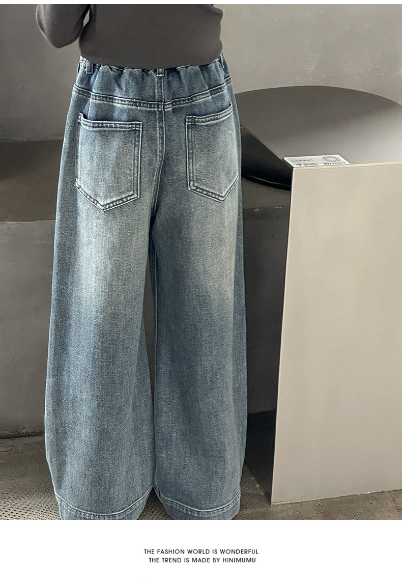 【摩卡公主】女童美式复古宽松牛仔裤2025新款拖地牛仔阔腿裤长裤详情16
