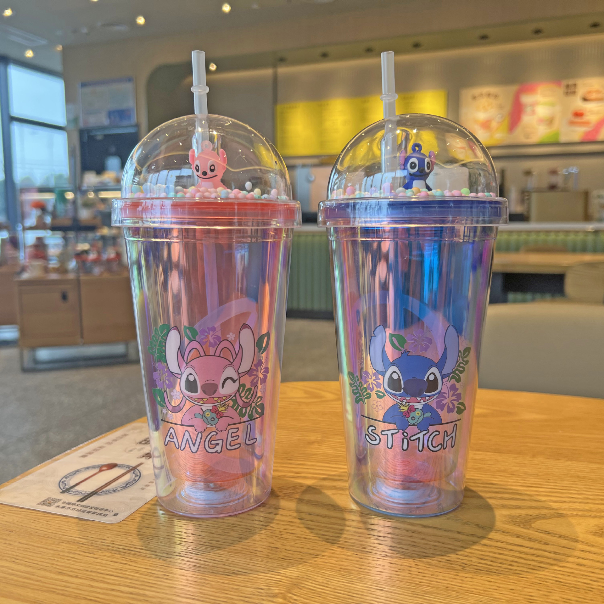 外贸新款三丽鸥镭射塑料吸管杯批发双层碎冰杯卡通塑料杯观景杯子详情20