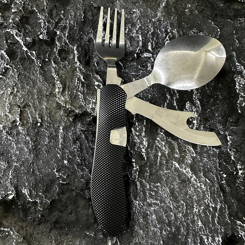 Mini folding knife, fork and spoon set, detachable combination, outdoor mountaineering and travel tableware, multi-opening aluminum handle Swiss knives pic 9