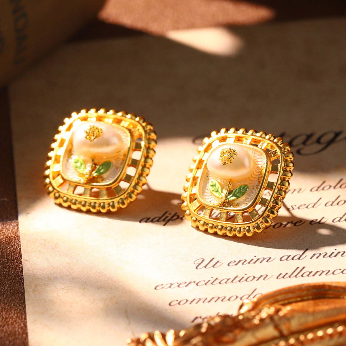 莫奈油画耳环天然珍珠珐琅耳饰法式宫廷风高级感耳夹批发小众饰品详情24