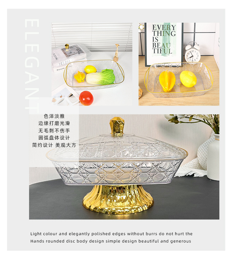 2025 New model covered fruit plate, special snack storage box for home living room, plastic PET thickened dust-proof plate pic 6