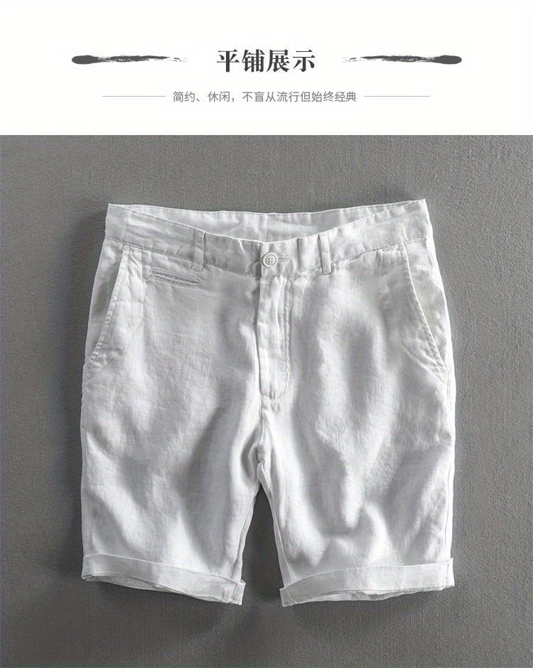 新款男士休闲纯亚麻五分裤透气薄款纯色沙滩短裤子纯麻料麻布中裤详情4