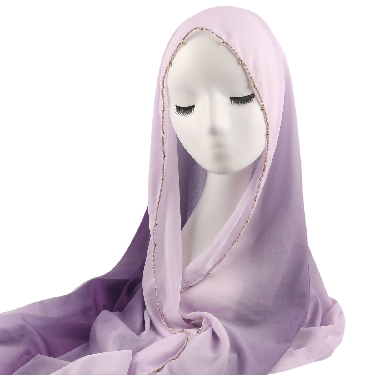 跨境新款马来亮钻围巾回族纱巾雪纺渐变色头巾女中东包头女士围巾详情19