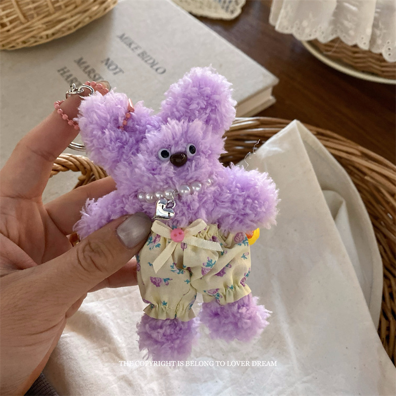 韩国新款珍珠碎花裤子扭扭棒小熊挂件 甜美可爱龙虾扣包包挂饰女详情20