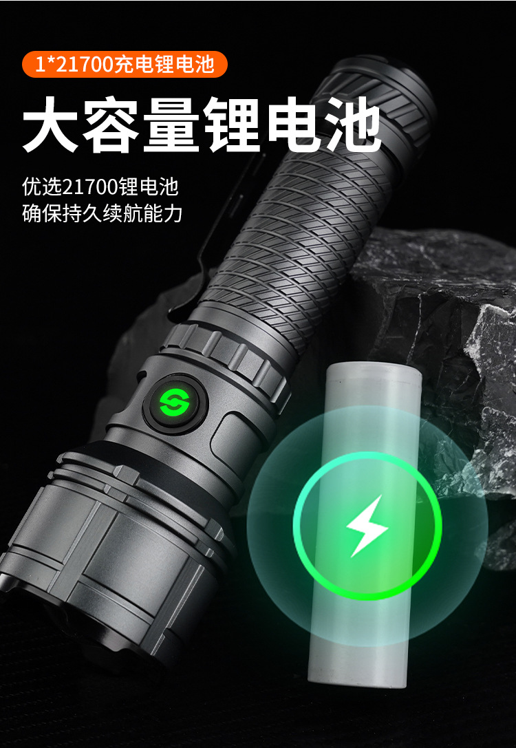 跨境新款白激光超亮强光LED照明手电筒变焦充电户外远射大功率详情14