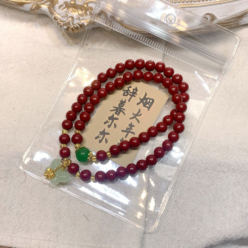 新中式仿朱砂手链批发双层串珠叠带手串小红书爆款文创热销详情12