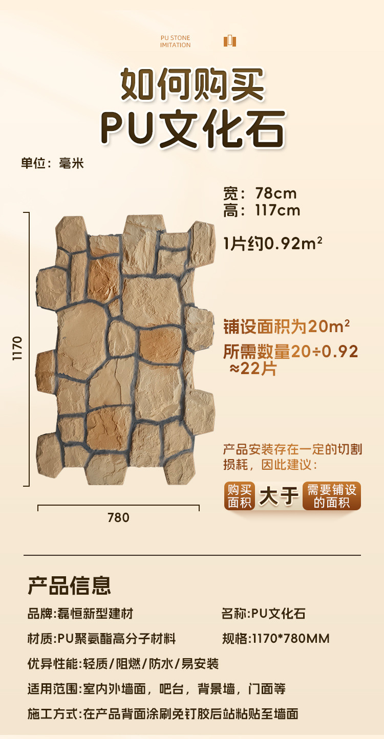 PU仿石材文化石外墙砖户外庭院围墙背景墙石皮轻质pu新材料装饰板详情11