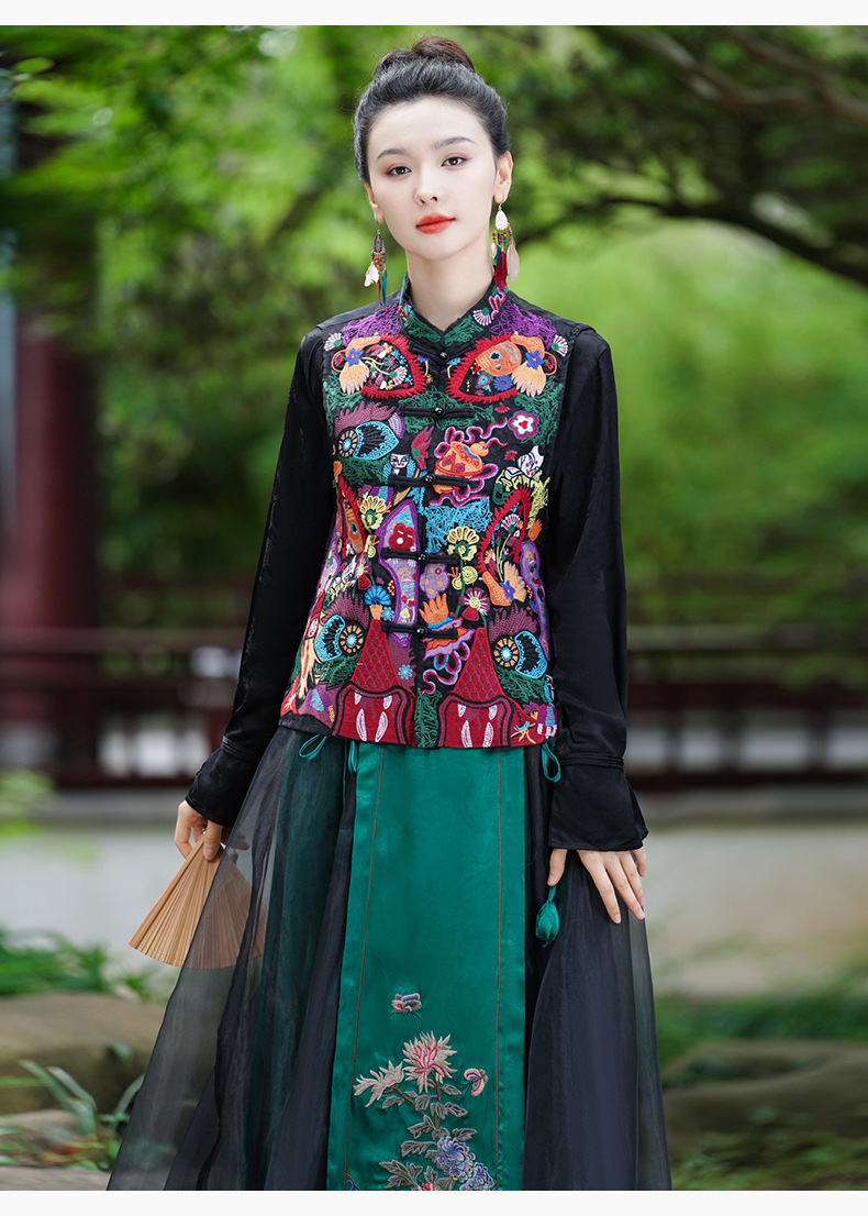 Ethnic style, new Chinese-style national trend, Tencel elastic waist, large swing skirt, long skirt, embroidered flower horse face skirt, A-line skirt pic 8