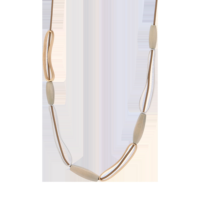 跨境专供亚马逊新款项链欧美时尚长款项链几何木头金属女士毛衣链详情8