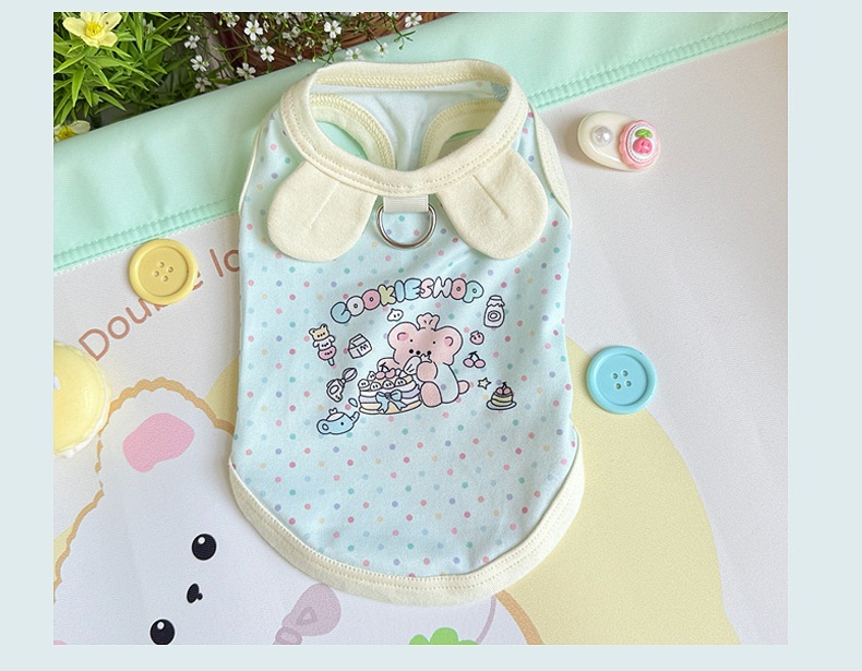 Spring and summer clothes for cats and dogs: Thin, cute, cartoon printed, stylish macaron-colored halter, Bichon and Pomeranian small, short style pic 26