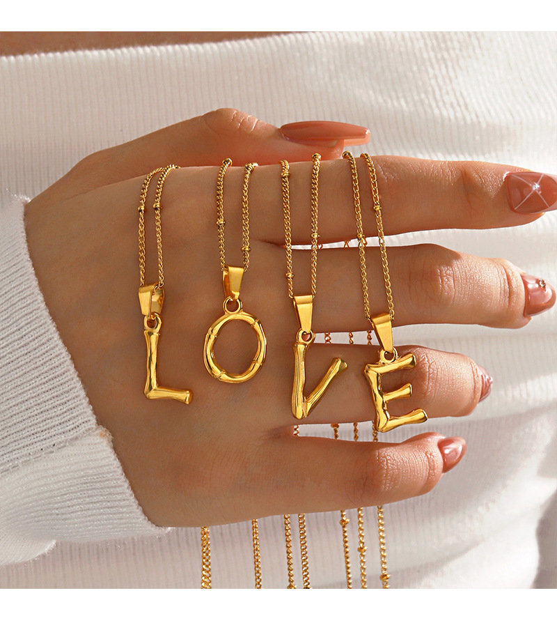 欧美时尚流行不锈钢26字母项链ins风小众设计百搭竹节字母锁骨链详情4