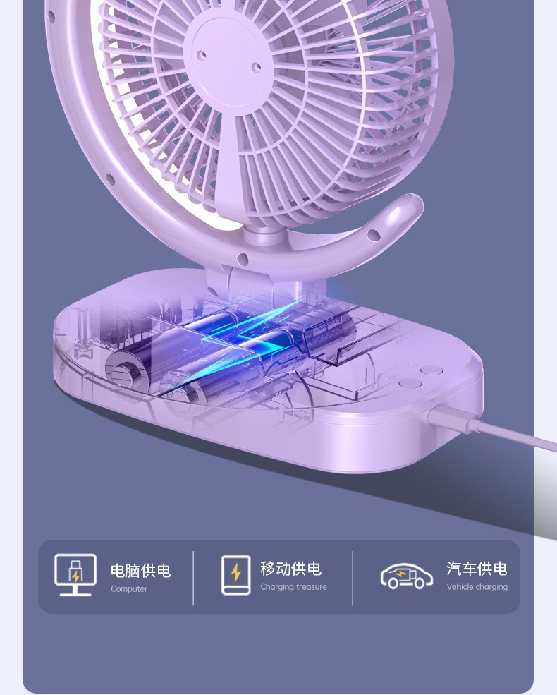爆款usb桌面风扇可折叠桌面办公室便携可充电迷你风扇带夜灯详情24