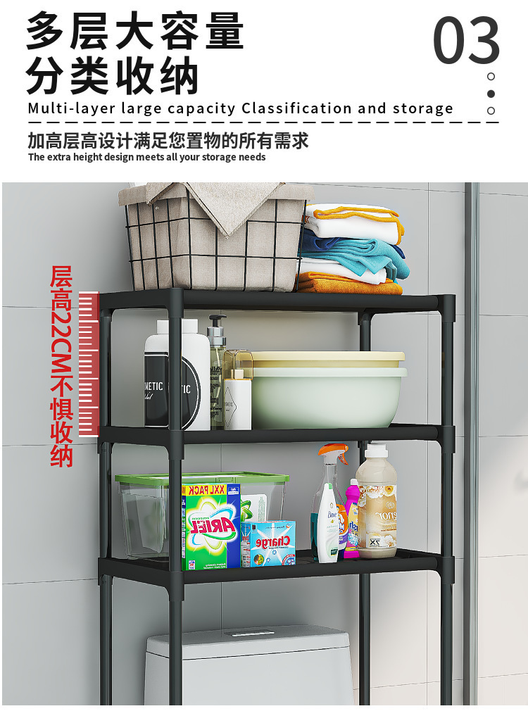 Best-selling foreign trade washing machine storage rack, balcony flip cover floor-standing multi-layer storage rack, bathroom toilet storage rack pic 10