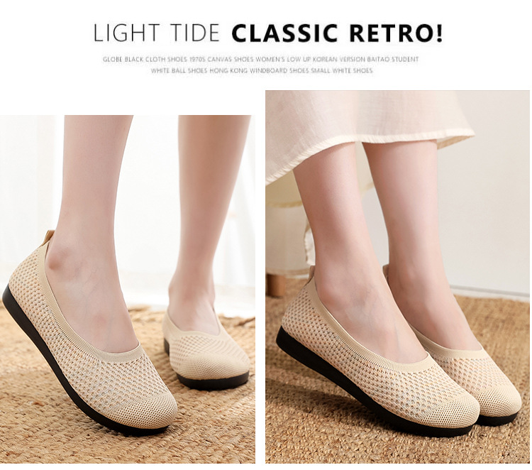 老北京布鞋女夏季飞织网面透气豆豆鞋软底软面妈妈鞋浅口镂空凉鞋详情14