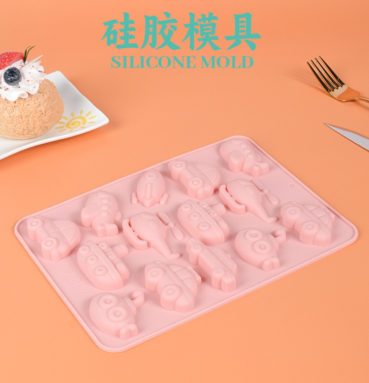 佳时14连孔飞机车模具硅胶蛋糕模DIY烘焙工具糖果布丁甜点模详情1