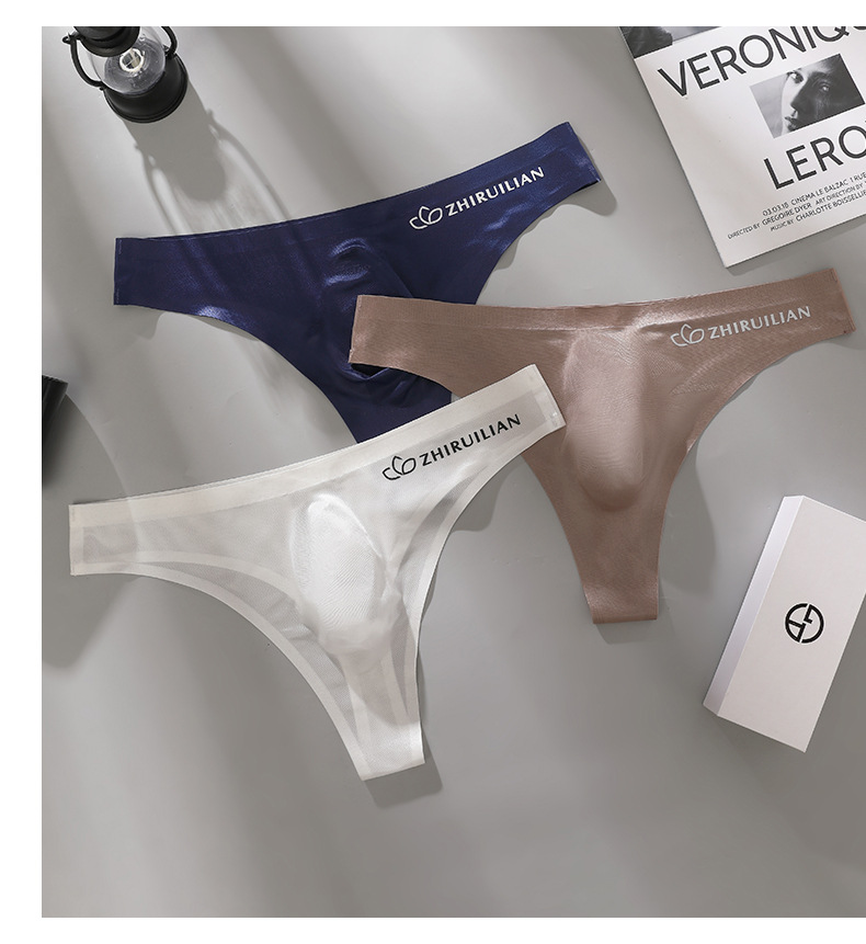 外贸男款性感运动健身字母薄款透明露臀冰丝低腰无痕三角单丁字裤详情13