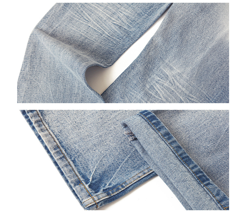 In the autumn of 2025, American-style washed distressed cat beard light blue jeans for both men and women, loose and versatile straight-leg long pants for cross-border use pic 7