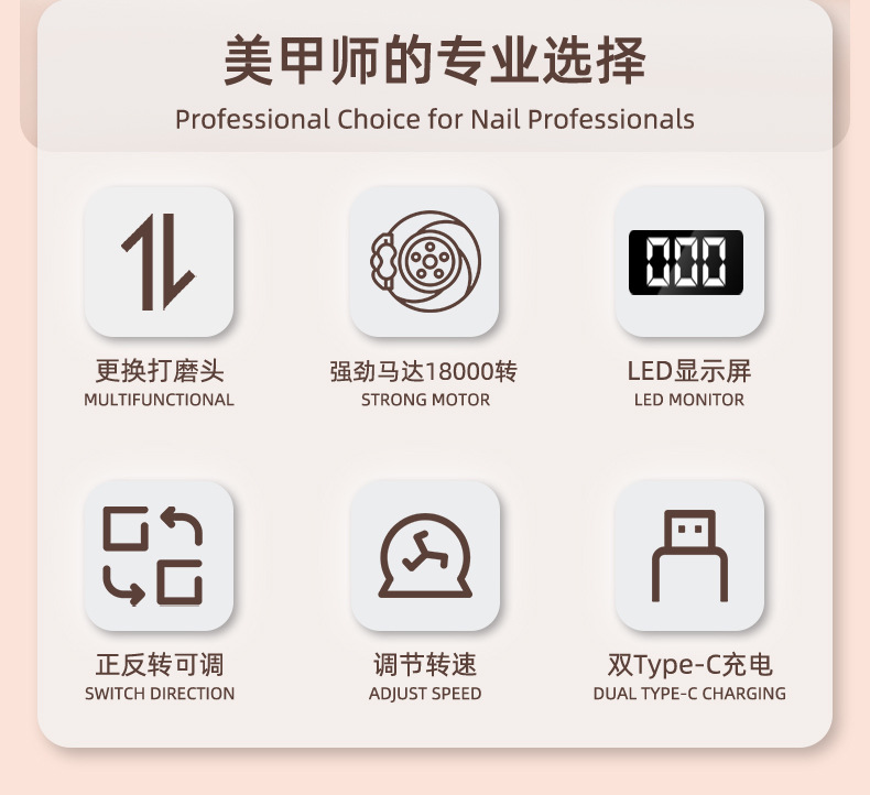 跨境爆款9661美甲机 小型便携式高转速打磨机 卸死皮磨甲器工具 美甲卸甲器精致手部护理详情2