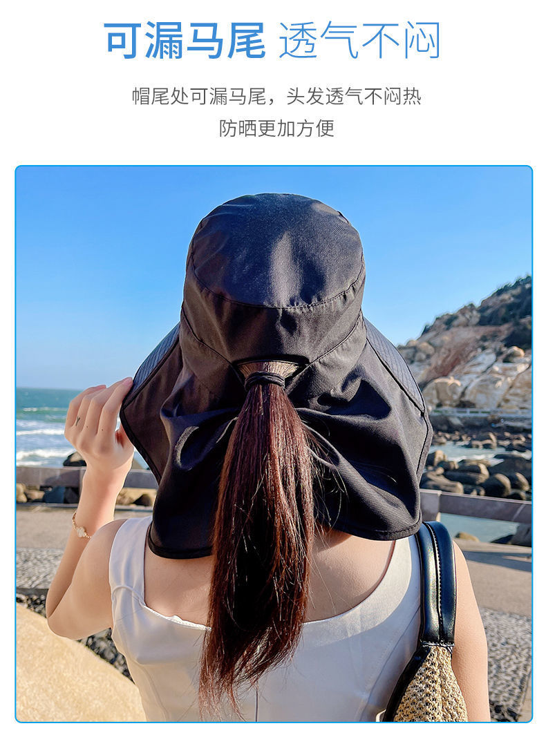 防晒帽子女夏季大檐户外披肩渔夫帽护颈遮阳帽防紫外线骑行太阳帽详情2