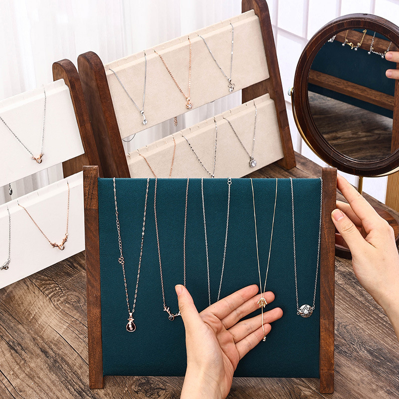 胡桃木色斜面项链展示架大容量吊坠耳环收纳珠宝饰品架现货批发详情1