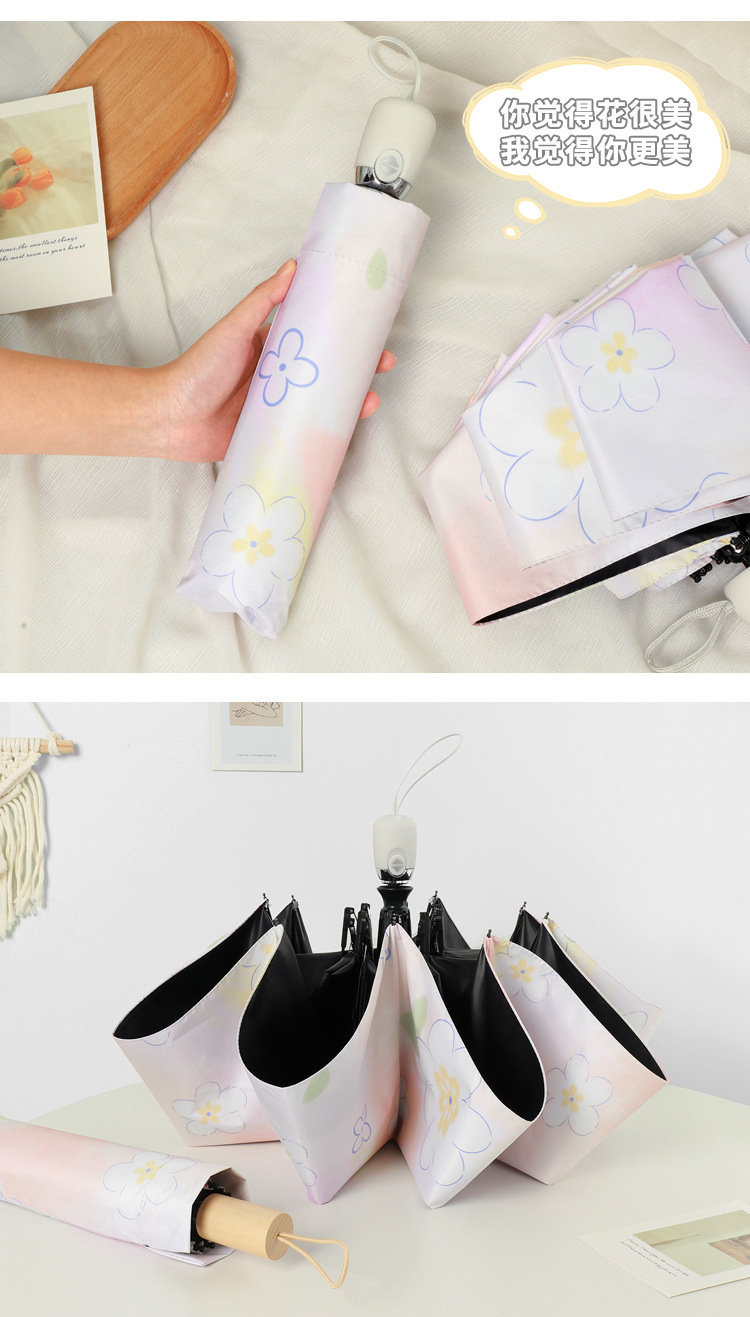 New three-fold gradient pink small flower black rubber fully automatic umbrella, sun umbrella, sun protection and UV protection umbrella, folding umbrella pic 10