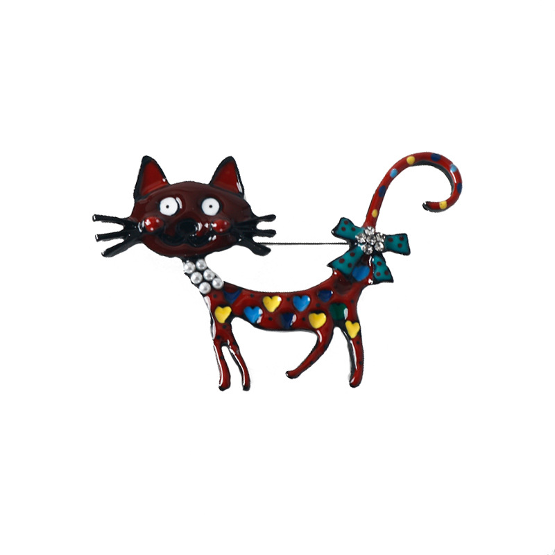 跨境热销新款欧美彩色滴油猫咪胸针卡通动物胸花大衣西服别针衣饰详情3