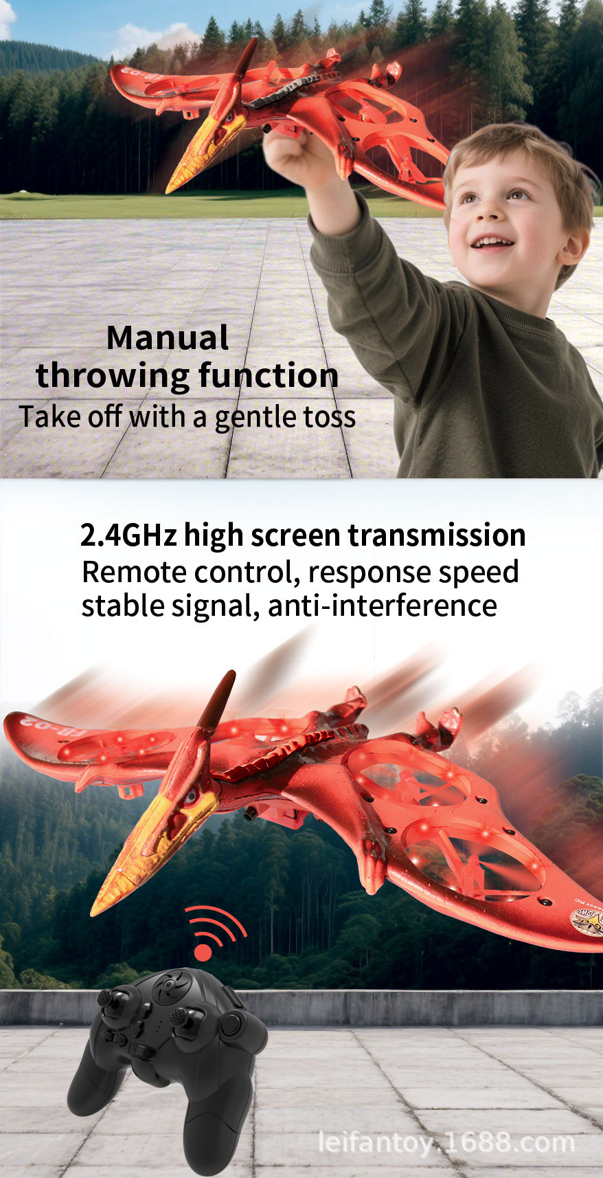 Cross-border foreign trade remote control aircraft, wing Loong fighter jet, dinosaur simulation, cool lights, quadcopter toy pic 8
