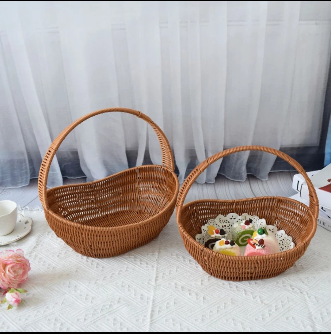 87N铁架提篮仿藤编织篮工艺品花篮购物篮买菜篮收纳筐婚礼礼品篮详情1