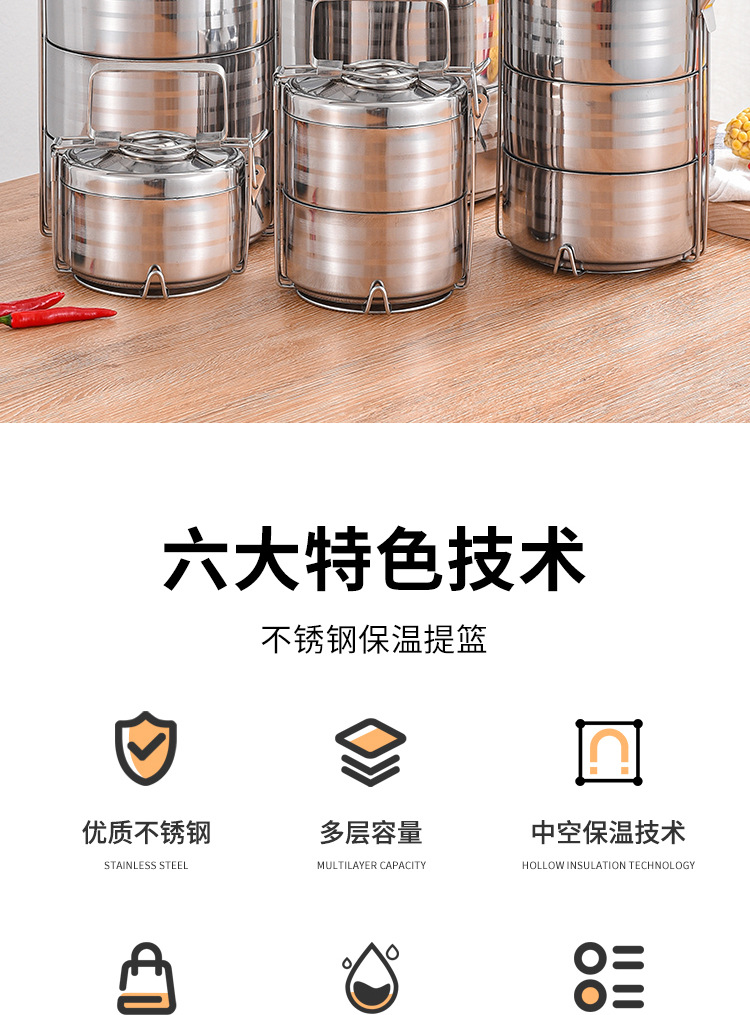Wholesale factory direct sales of Guosheng multi-layer stainless steel double-layer insulated baskets/food compartments/POTS for outdoor student lunch boxes pic 8