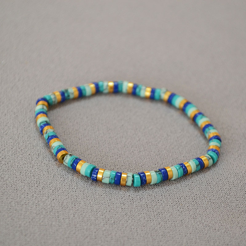 欧美小众复古文艺波西米亚风绿松石隔片串珠简约气质弹力手链手串详情6