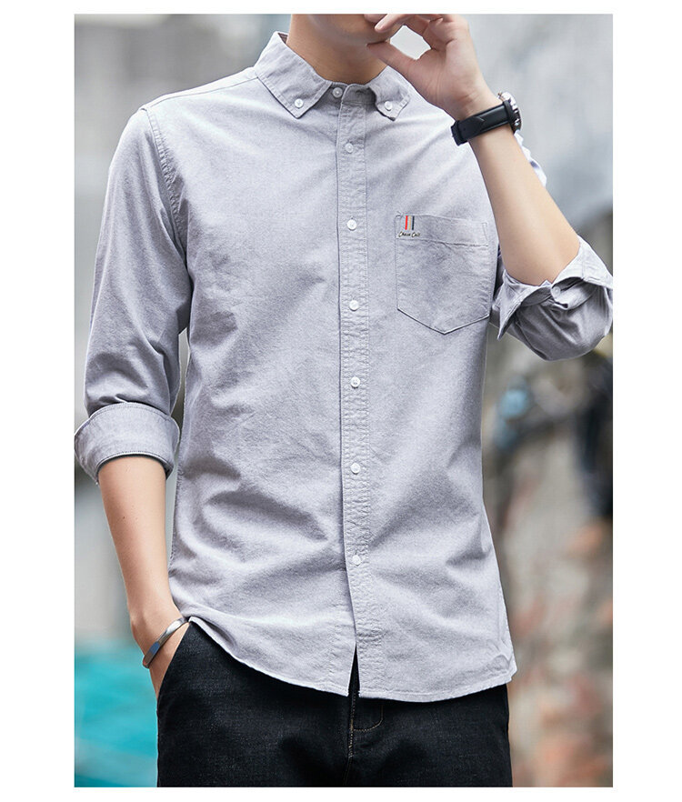纯棉男士衬衫2023款男长袖牛津纺免烫修身四季款商务休闲上班衬衣详情14