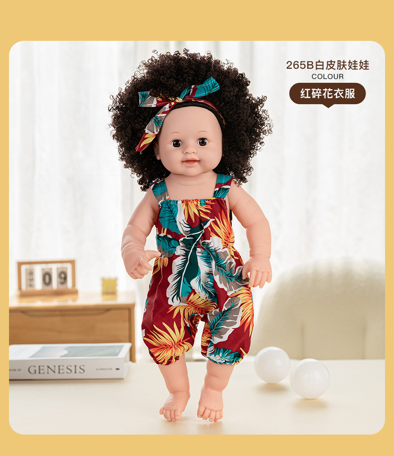 50cm cross-border simulation baby rebirth doll, African black kid, cute curly hair, vinyl companion toy doll wholesale pic 30