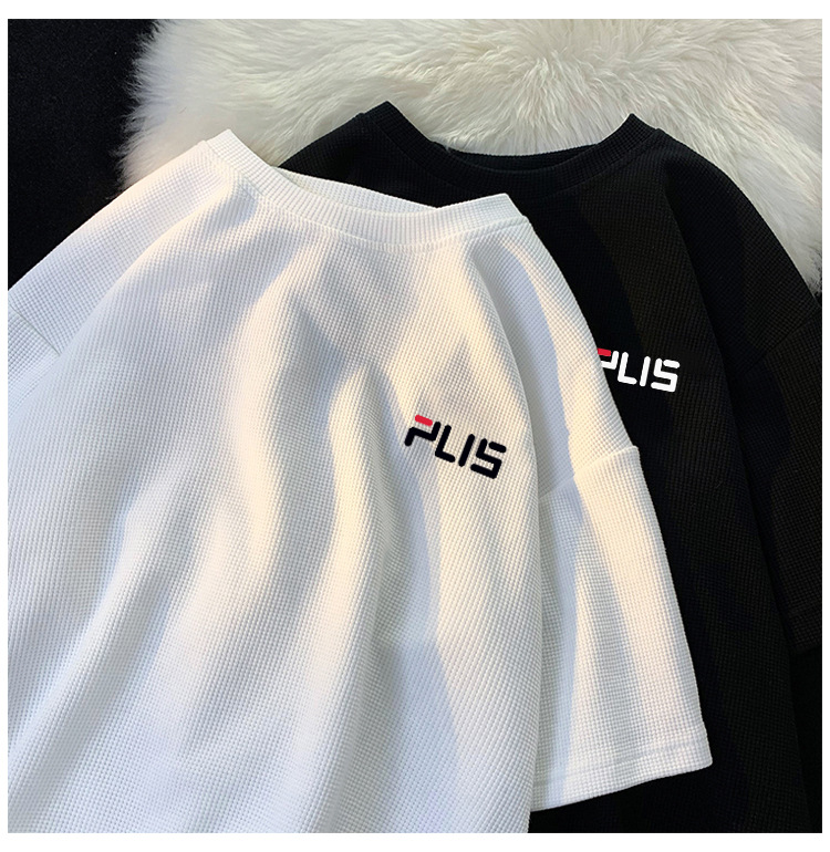 短袖t恤男士夏季港风薄款ins潮牌潮流宽松体恤重磅华夫格情侣半袖详情11