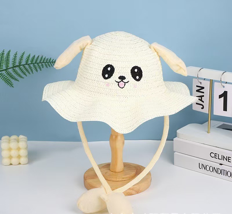 新款网红同款兔耳朵会动波浪遮阳帽儿童可爱防晒帽批发服装配饰详情4