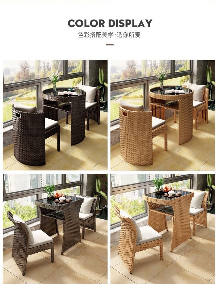 The balcony tea table and chair set can store small-sized household tables and chairs, outdoor rattan chairs, three-piece sets, and leisure coffee tables and chairs pic 12