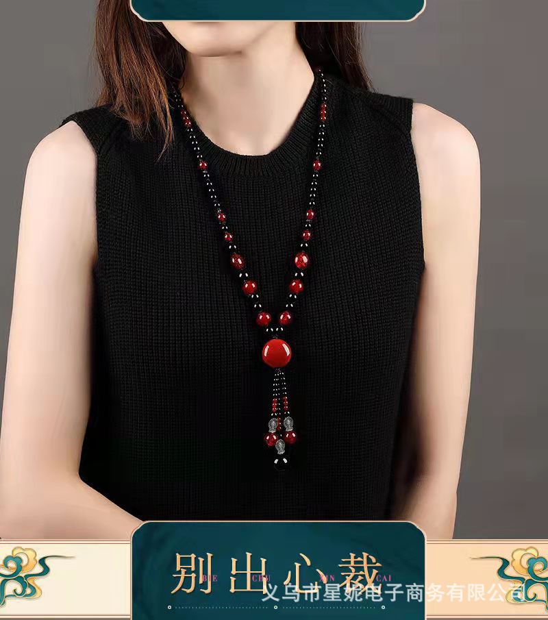 A589红黑玛瑙毛衣链