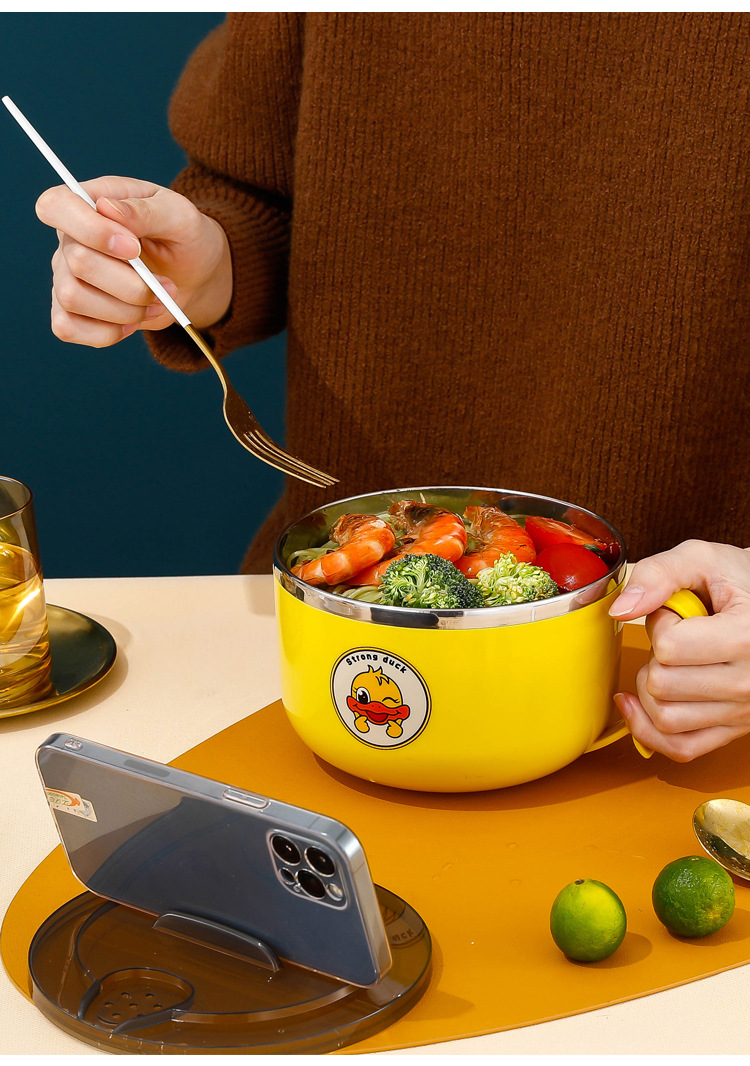 A free shipping instant noodle bowl made of 304 stainless steel with a lid, a large instant noodle bowl, a portable lunch box for student dormitories pic 18