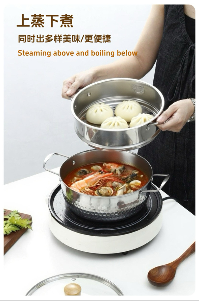 The popular Yiwu Middle East Golden Double-ear snow flat pot with steamer is a single-person pot that can cook Korean-style instant noodles pic 6