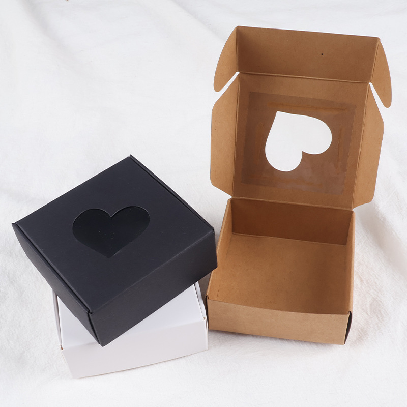 跨境牛皮纸飞机盒手工皂小方盒爱心开窗镂空白卡黑卡迷你饰品纸盒详情7