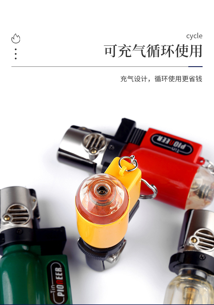 跨境彩色便携可充气式喷枪焊枪户外烧烤迷你塑料防风直冲打火机详情6