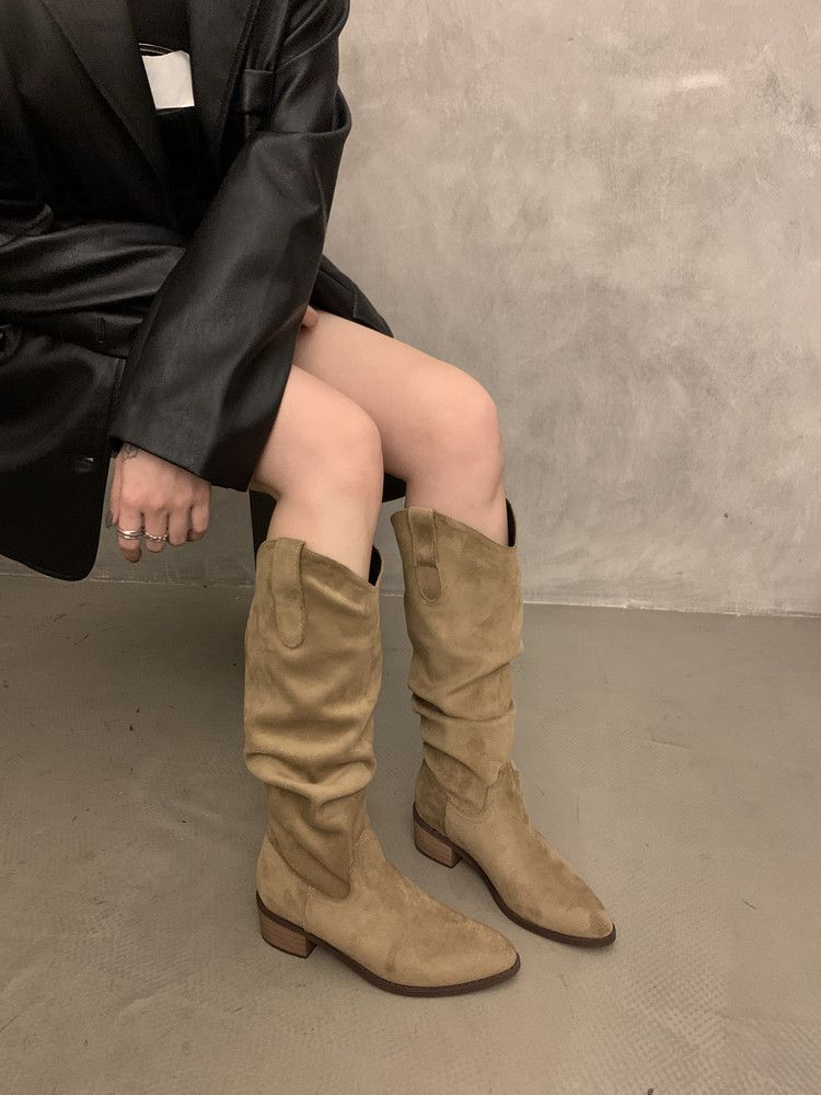 欧美时尚增高显瘦褶皱堆堆长筒骑士靴2025年新款秋冬季西部马丁靴详情11
